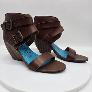 Blowfish Malibu Vegan Leather Strappy Wedge Sandals Shoes Comfort Brown Size 6